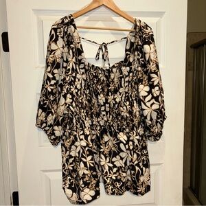 NWT Ava & Viv Black Floral Print Hawaiian Tropical Smocked Blouse Size 4X
